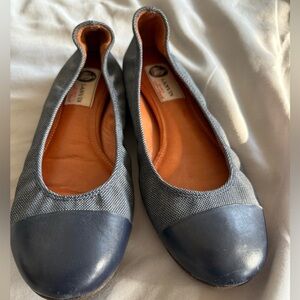 Lanvin Denim-Effect Canvas & Leather Cap-Toe Ballet Flats Size 7.5